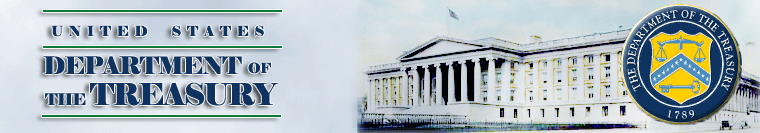 U.S. Department of the Treasury Logo and photo of the Treasury Building