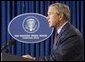 President George W. Bush gives remarks on Hurricane Katrina and the Iraqi constitution from his Crawford, Texas ranch on Sunday August 28, 2005. White House photo by Paul Morse