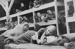 Women in the barracks at Auschwitz after liberation.