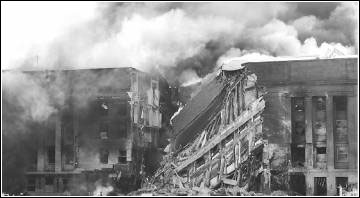 Image of a destroyed building due to an explosion