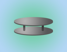 an illustration of two metal discs with spacers separating them.