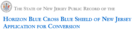 The State of New Jersey Public Record of the Horizon Blue Cross Blue Shield of New Jersey Application for Conversion