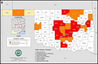 Mapa de condados declarados del desastre 1465