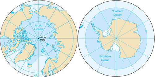Maps of the Arctic Ocean and Southern Ocean