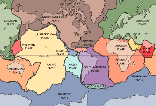 Map showing locations of the Earth’s plates