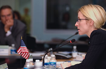 Photo showing Deputy Under Secretary Margaret J.A. Peterlin hosting the second Heads of Offices Meeting at the USPTO for the world's five largest patent offices.