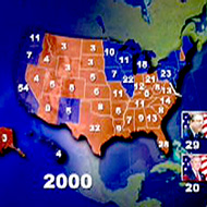 2000 map of electoral votes, between Democrat Al Gore and Republican George W. Bush