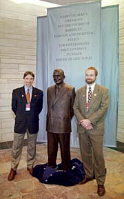 Truman statue with grandsons