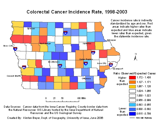 Colorectal Cancer Incidence Rates by County Map Image
