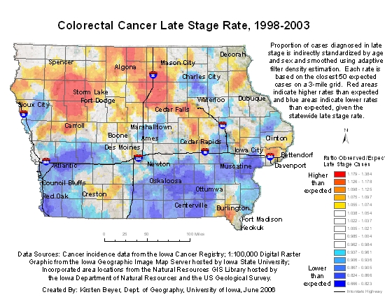 Colorectal Cancer Smoothed Late Stage Rates Map Image