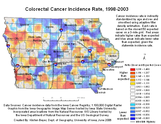 Colorectal Cancer Smoothed Incidence Rates Map Image