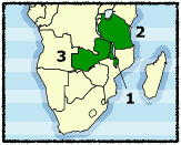 World map highlighting the East and Southern Africa region