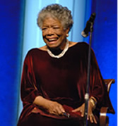 Maya Angelou punctuates her remarks with laughter