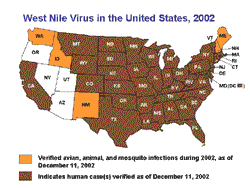 Mapa del Virus del Nilo Occidental - Haga clic para ampliar la imagen
