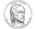 Image of John Tyler with the inscriptions "John Tyler", "In God We Trust", "10th President" and "1841-1845."