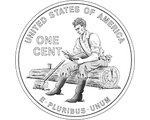 This line art reverse depicts a young Lincoln educating himself while working as a rail splitter in Indiana.