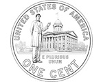 This line art reverse depicts the young professional Abraham Lincoln in front of the State Capitol in Illinois.
