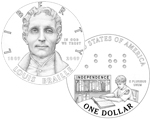2009 Louis Braille Bicentennial Silver Dollar Line Art.