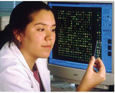 DNA microarray technology is a powerful new research tool that allows scientists to assess the level of expression of a large subset of the 100,000 human genes in a cell or tissue. This technology can quickly produce a snapshot of the genes that are active in a tumor cell, critical information in narrowing the precise molecular causes of a cancer.