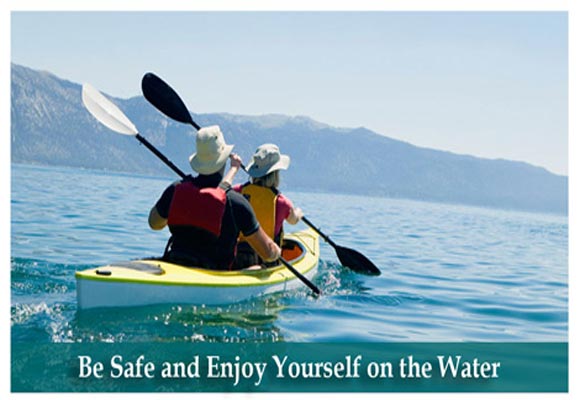 On the front of this card, there are two kayakers on the water, and it says, 