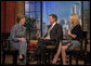 Laura Bush participates in an interview with Regis Philbin and Kelly Ripa during an appearance on the Live with Regis and Kelly show in New York, N.Y., Tuesday, Oct. 19, 2004. White House photo by Joyce Naltchayan