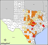 Mapa de condados declarados del desastre 1709