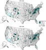 Coal workers’ pneumoconiosis:  Age-adjusted mortality rates by county, U.S. residents age 15 and over, 1970–1984 and 1985–1999