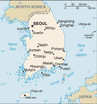 Map of Republic of  Korea (South)