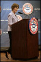 Mrs. Laura Bush delivers her remarks Thursday, April 12, 2007 at the third regional conference on Helping America’s Youth at Tennessee State University in Nashville, Tenn. Mrs. Bush said, “Adults need to become aware of the challenges facing children, and take an active interest in their lives.” White House photo by Shealah Craighead