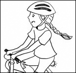 Illustration: A girl wearing a helmet riding a bicycle