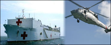 Photo: USNS Comfort and Helicopter