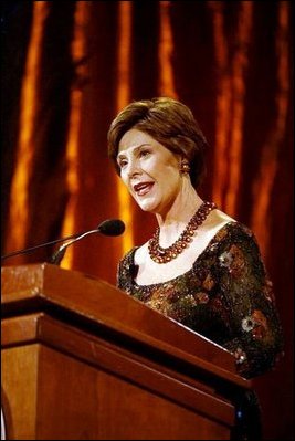 Laura Bush delivers remarks at the 2003 National Book Festival Gala Performance and Dinner at the Library of Congress Oct. 3, 2003, in Washington, D.C.