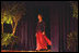 Mrs. Laura Bush walks on the stage Oct. 11, 2002, in Washington, D.C., during the 2nd Annual National Book Festival event at the Coolidge Auditorium. White House photo by Susan Sterner