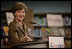 Mrs. Laura Bush delivers remarks Wednesday, June 6, 2007, at the Schwerin City Library in Schwerin, Germany. Said Mrs.Bush, "Our countries -- the United States and Germany -- are friends today because we both treasure freedom and we share a deep love of learning. I hope that new ties of friendship will form between Germany and the United States as a result of America@Your Library."