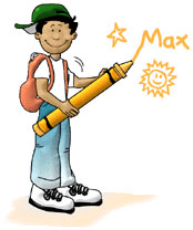 Drawing of Max with a crayon