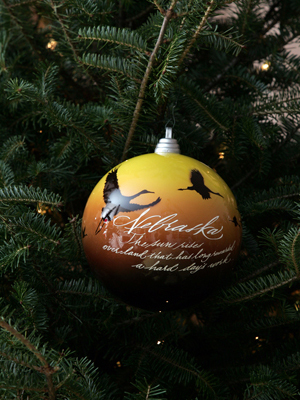 Nebraska Senator Chuck Hagel selected artist Marty Amsler and Bob Wemmer to decorate the State's ornament for the 2008 White House Christmas Tree.