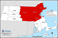 Mapa de condados declarados del desastre 1512