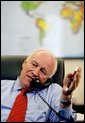 Vice President Dick Cheney participates in a telephone interview with journalist Tony Snow from his office in the West Wing, Tuesday, May 11, 2004. White House photo by David Bohrer