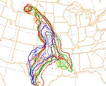 Isolines of CAPE from a model ensemble