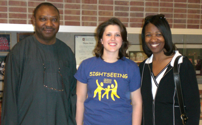 Teenage uveitis patient and fundraiser extraordinaire
April Walker (c) is flanked by NEI clinical trial coordinator Dominic Obiyor and principal investigator
Dr. Grace Levy-Clarke.
