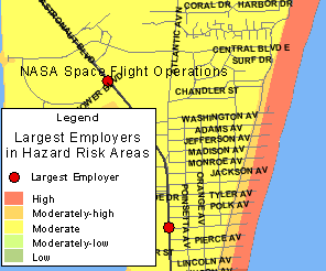 Map showing the largest employers in higher hazard areas