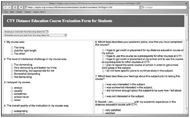 CTY's Online End-of-Course Evaluation Form (Excerpt)