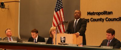 King County Executive Ron Sims delivers the 2009 budget speech to County Council.
