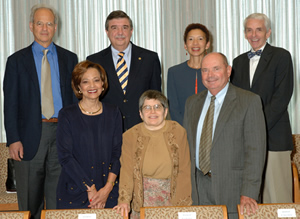 NICHD director Dr. Duane Alexander (front, r) and deputy director Dr. Yvonne Maddox (front, l) welcome new council members (front, c) Dr. Margaret
Stineman, (back row, from l) Dr. Ronald Lee, Dr. Robert Zanga, Dr. Vivian Lewis and Dr. Jonathan Gitlin.