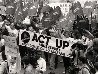 ACT UP demonstrators march at NIH in 1990.