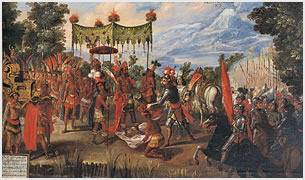 “The Meeting of Cortés and Moctezuma”