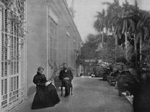 Clara Barton seated on the porch