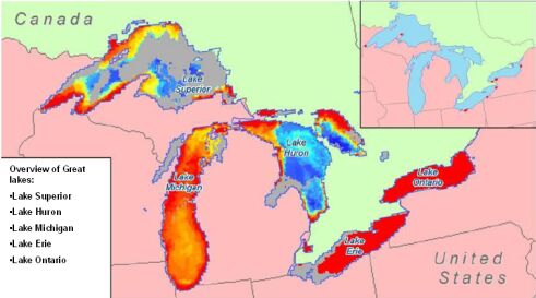 Illustration depicting the 5 great lakes included in the Nonindigenous Species Great Lakes Final Report 