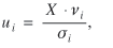 lowercase u subscript{lowercase i} is equal to uppercase x dot lowercase v subscript{lowercase i} over lowercase sigma subscript{lowercase i}