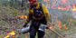A wildland fire fighter